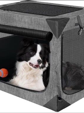 Portable Gray Soft-Sided Dog Crate - Travel-Friendly Pet Kennel
